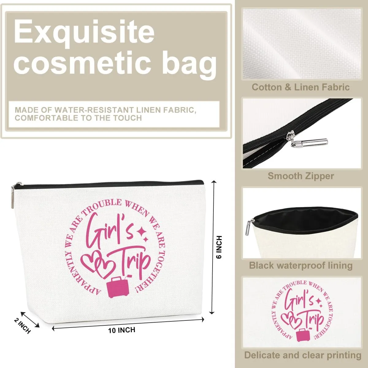 2Pcs Girls Trip Gifts Favors Girls Weekend Gifts for Women Makeup Bag Cosmetic Bag Girls Trip Essentials Weekend Bag Coin Purse for Sister Daughter Friend Coworker Bestie Graduation Christmas Birthday