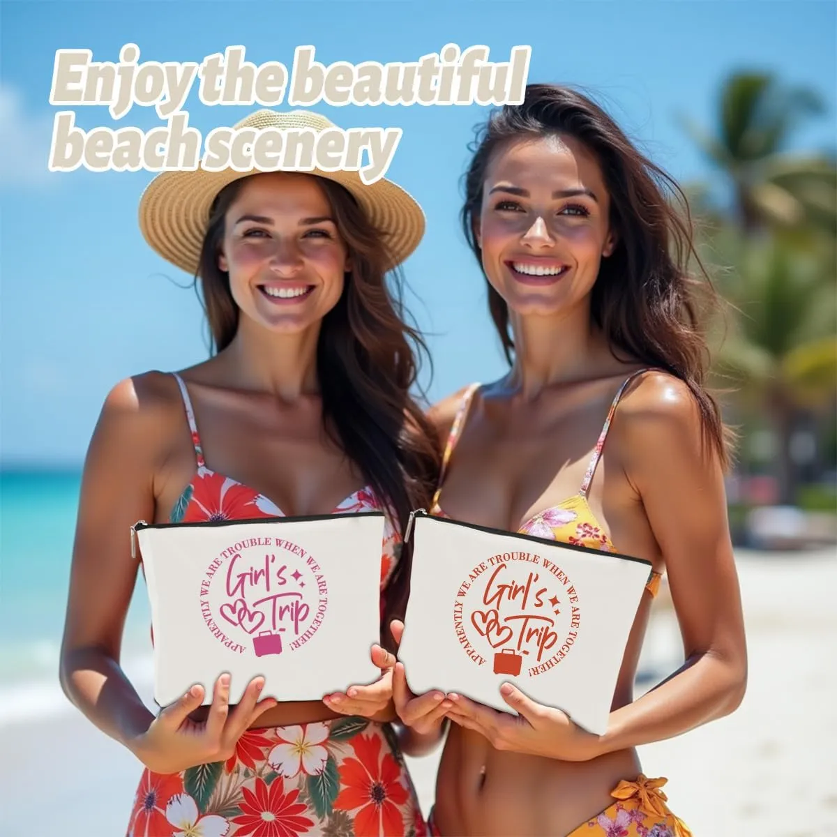 2Pcs Girls Trip Gifts Favors Girls Weekend Gifts for Women Makeup Bag Cosmetic Bag Girls Trip Essentials Weekend Bag Coin Purse for Sister Daughter Friend Coworker Bestie Graduation Christmas Birthday