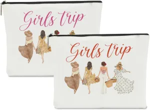 2Pcs Girls Trip Gifts Favors Girls Weekend Gifts for Women Makeup Bag Cosmetic Bag Girls Trip Essentials Weekend Bag Coin Purse for Sister Niece Friend Coworker Bestie Graduation Christmas Birthday