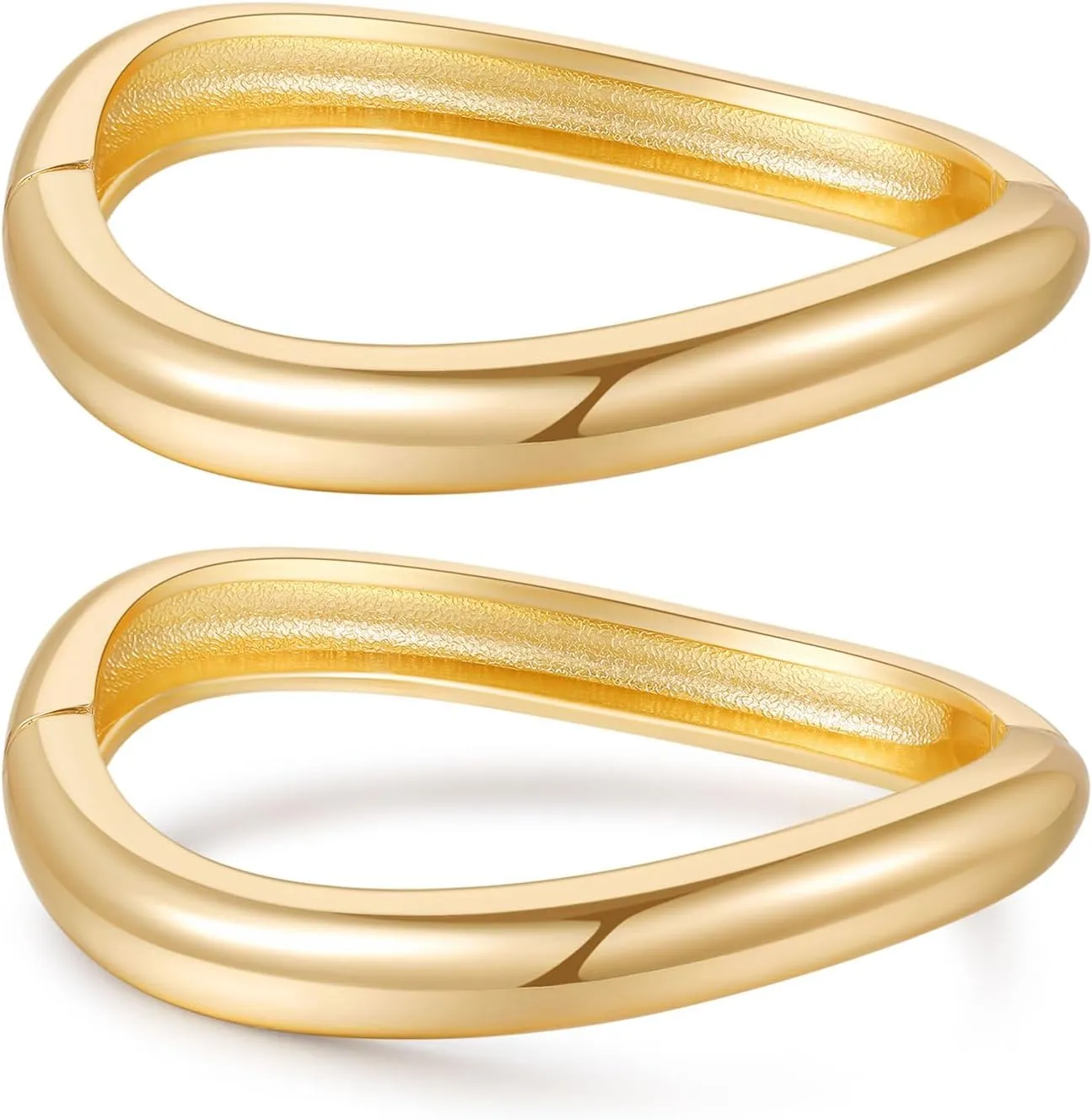 2pcs Gold Bangle Bracelets for Women, Trendy Hinged Cuff Open Wide Chunky Gold Bracelet Stack Arm Cuff Jewelry for Women