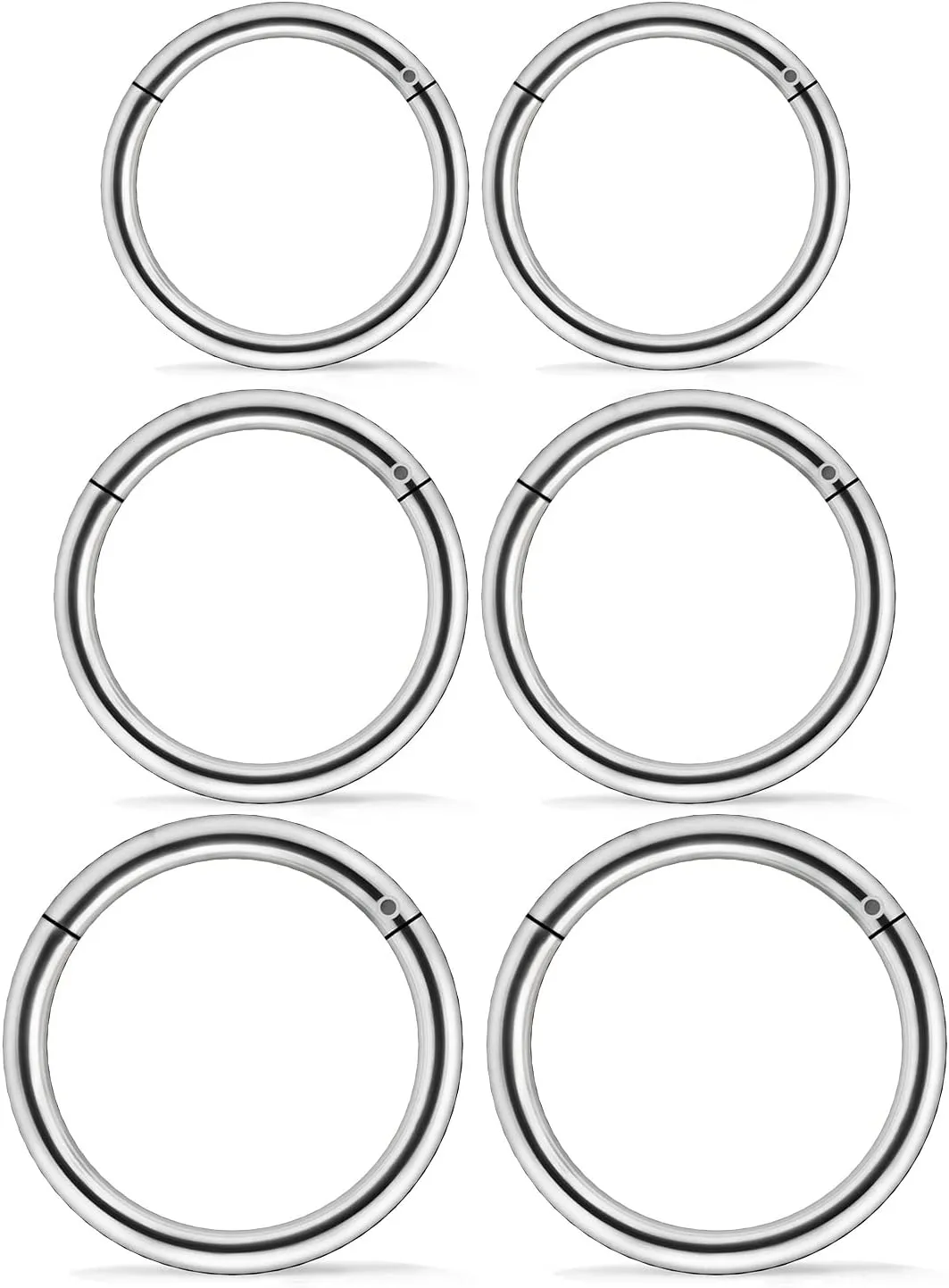 3 Pairs 18G 16G 14G Nose Rings Hoops 316l Surgical Steel Septum Jewelry Hinged Segment Clicker Ring Lip Ring Cartilage Tragus Rook Earrings Hoop 6mm 8mm 10mm 12mm Silver Black for Women Men