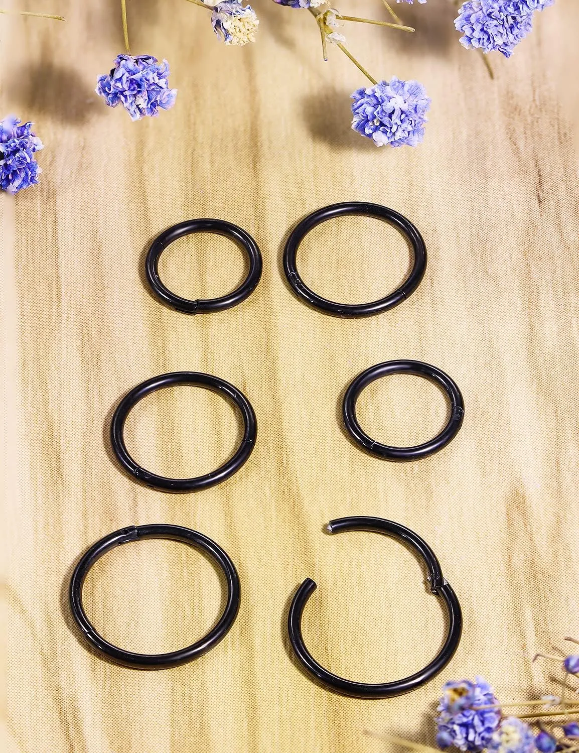 3 Pairs 18G 16G 14G Nose Rings Hoops 316l Surgical Steel Septum Jewelry Hinged Segment Clicker Ring Lip Ring Cartilage Tragus Rook Earrings Hoop 6mm 8mm 10mm 12mm Silver Black for Women Men