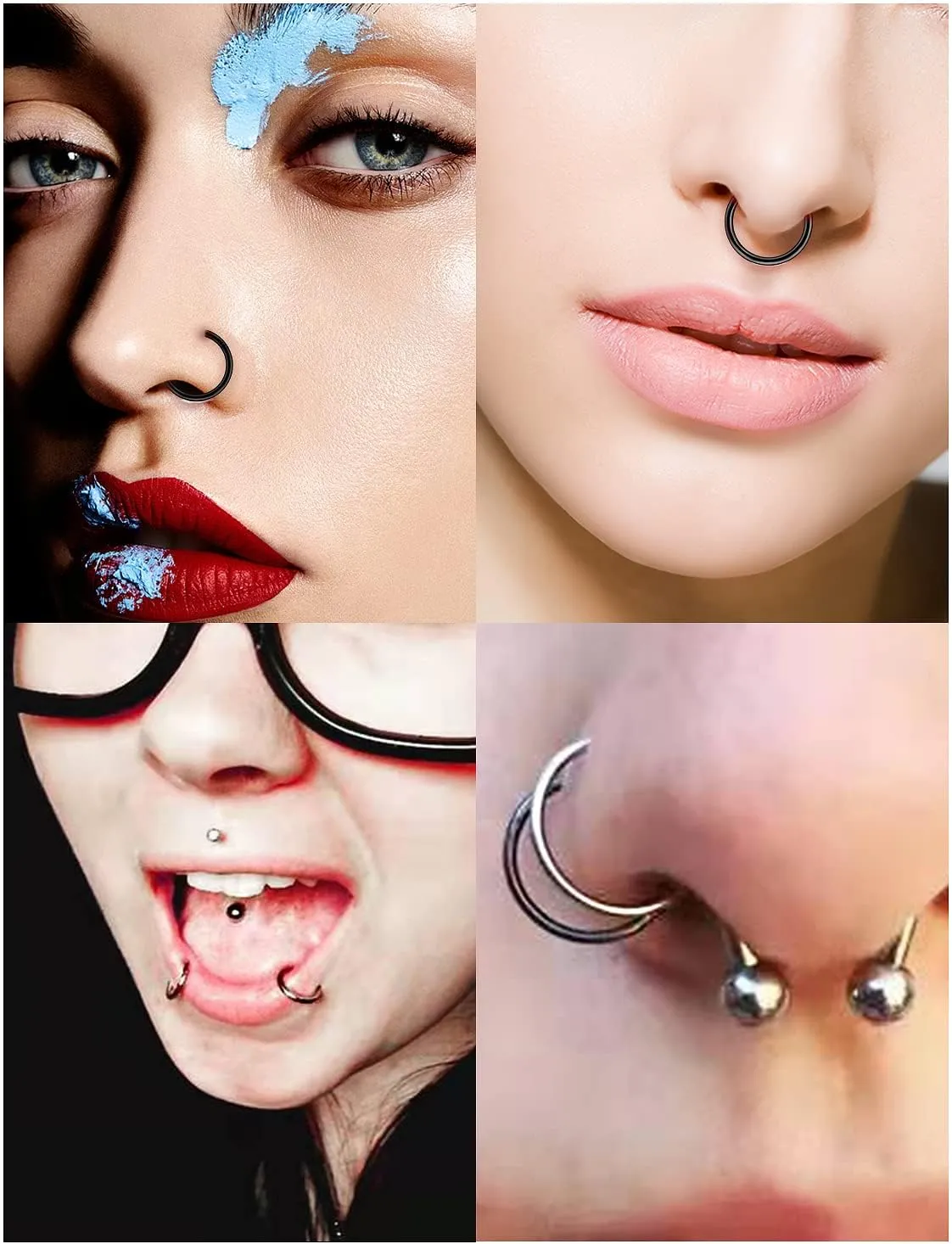3 Pairs 18G 16G 14G Nose Rings Hoops 316l Surgical Steel Septum Jewelry Hinged Segment Clicker Ring Lip Ring Cartilage Tragus Rook Earrings Hoop 6mm 8mm 10mm 12mm Silver Black for Women Men