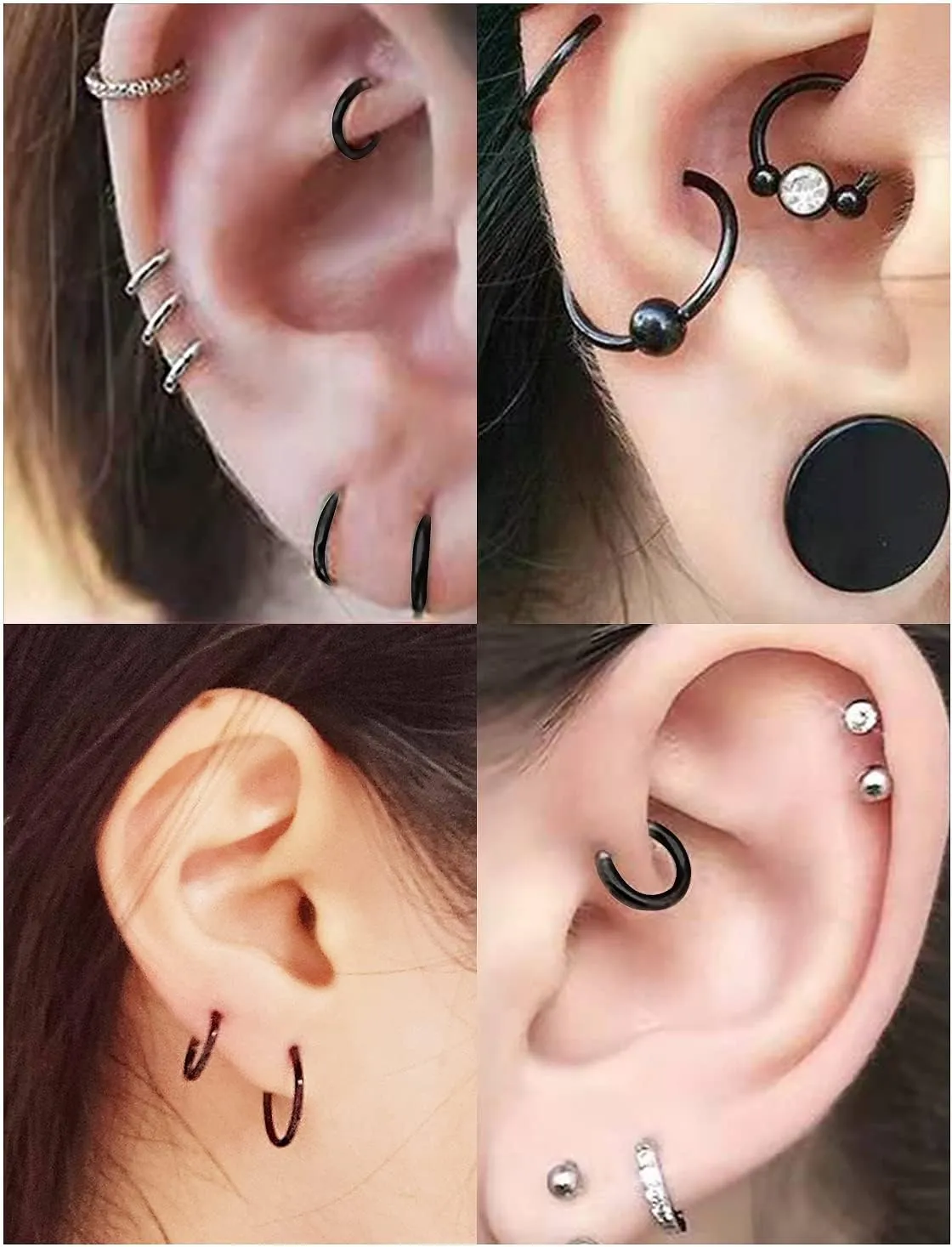 3 Pairs 18G 16G 14G Nose Rings Hoops 316l Surgical Steel Septum Jewelry Hinged Segment Clicker Ring Lip Ring Cartilage Tragus Rook Earrings Hoop 6mm 8mm 10mm 12mm Silver Black for Women Men