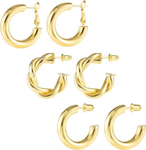 3 Pairs Small Huggie Hoop Zirconia Earrings Set 14K Gold Hypoallergenic Lightweight Huggie Hoops Earrings for Women Girls