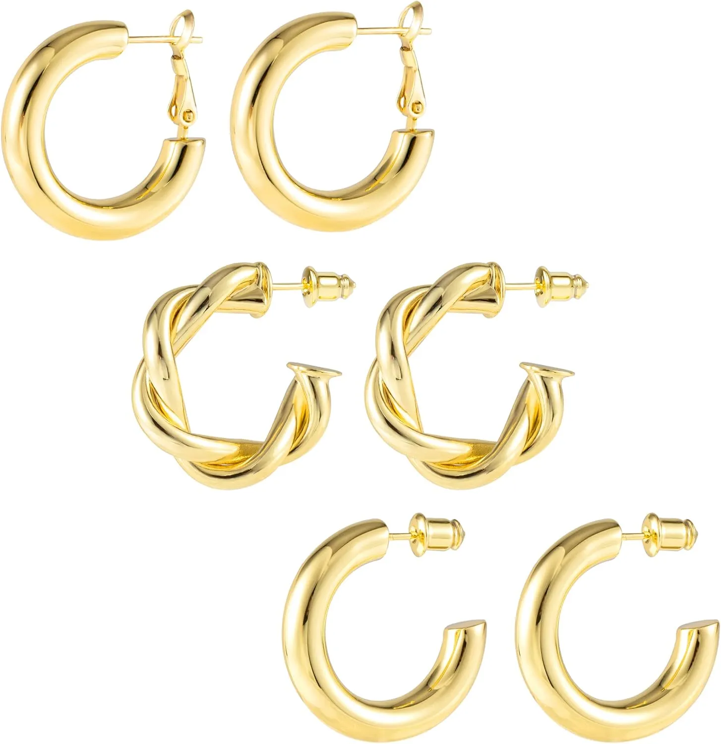 3 Pairs Small Huggie Hoop Zirconia Earrings Set 14K Gold Hypoallergenic Lightweight Huggie Hoops Earrings for Women Girls