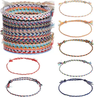 30Pcs Woven Wrap Friendship Bracelets Handmade Adjustable Colorful Tassels Cotton Rope Bracelets Jewelry Suitable Women Men Teenagers