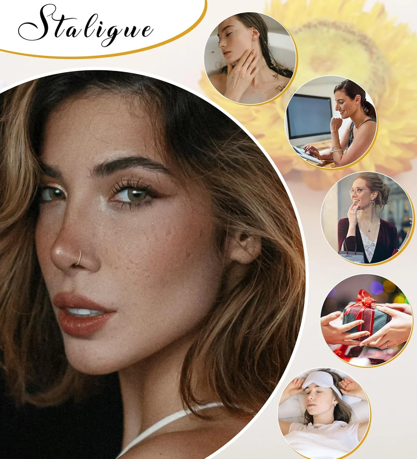 3pcs Nose Rings Hoops - 316L Surgical Steel Hinged Nose Hoops 16G/18G/20G CZ Clicker Septum Nose Ring Lip Helix Cartilage Hoop Earring Daith Rook Conch Body Piercing Jewelry for Women Men 8mm 10mm