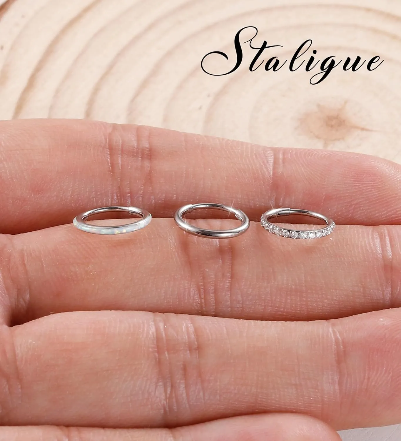 3pcs Nose Rings Hoops - 316L Surgical Steel Hinged Nose Hoops 16G/18G/20G CZ Clicker Septum Nose Ring Lip Helix Cartilage Hoop Earring Daith Rook Conch Body Piercing Jewelry for Women Men 8mm 10mm