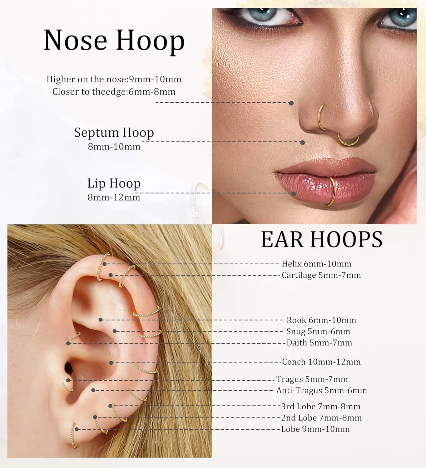 3pcs Nose Rings Hoops - 316L Surgical Steel Hinged Nose Hoops 16G/18G/20G CZ Clicker Septum Nose Ring Lip Helix Cartilage Hoop Earring Daith Rook Conch Body Piercing Jewelry for Women Men 8mm 10mm