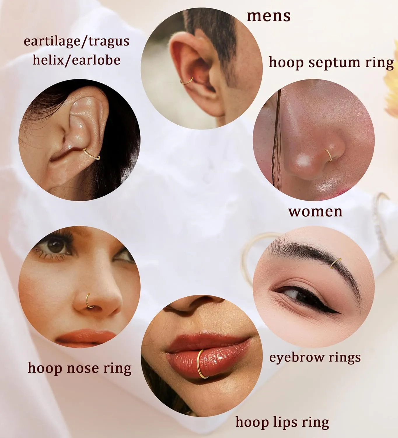 3pcs Nose Rings Hoops - 316L Surgical Steel Hinged Nose Hoops 16G/18G/20G CZ Clicker Septum Nose Ring Lip Helix Cartilage Hoop Earring Daith Rook Conch Body Piercing Jewelry for Women Men 8mm 10mm