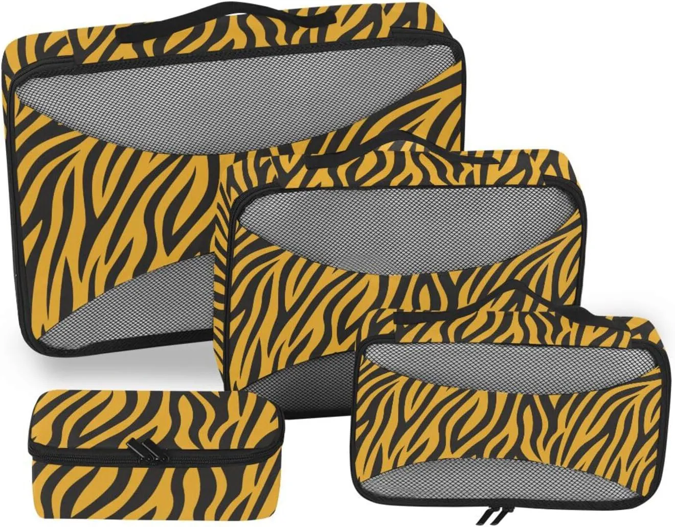 4 Pcs set travel organizers for Mesh Travel Essentials Yellow Black Pattern portable compression packing cube