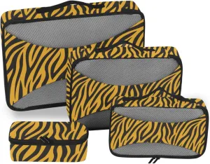 4 Pcs set travel organizers for Mesh Travel Essentials Yellow Black Pattern portable compression packing cube