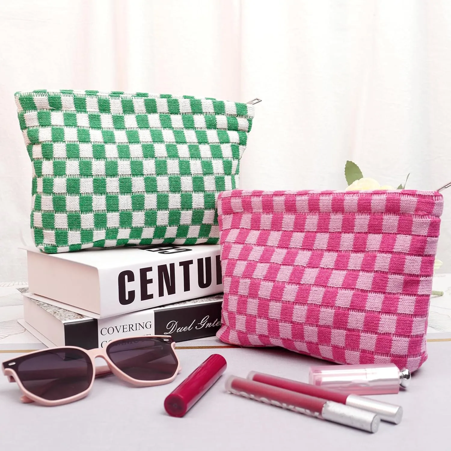 4pcs Lager Checkered Makeup Bag Cosmetic Bag for Women, Y2k Accessories Aesthetic Plaid Makeup Bag for Women, Large Capacity Pencil Case Makeup Brushes Storage Bag Travel Toiletry Bag Organizer