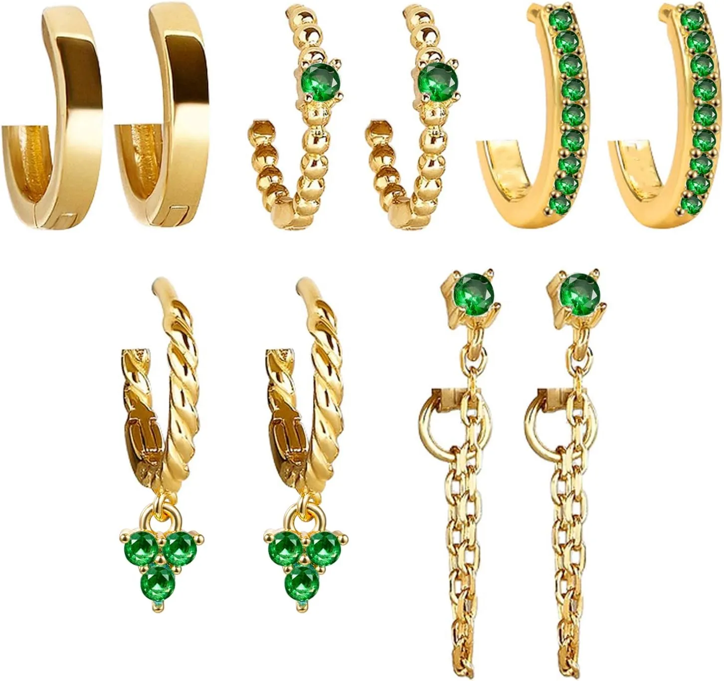 5 Pairs Gold Silver Huggies Hoop Earrings Set for Women, Small Dangle Chain Hoop Earrings Jewelry