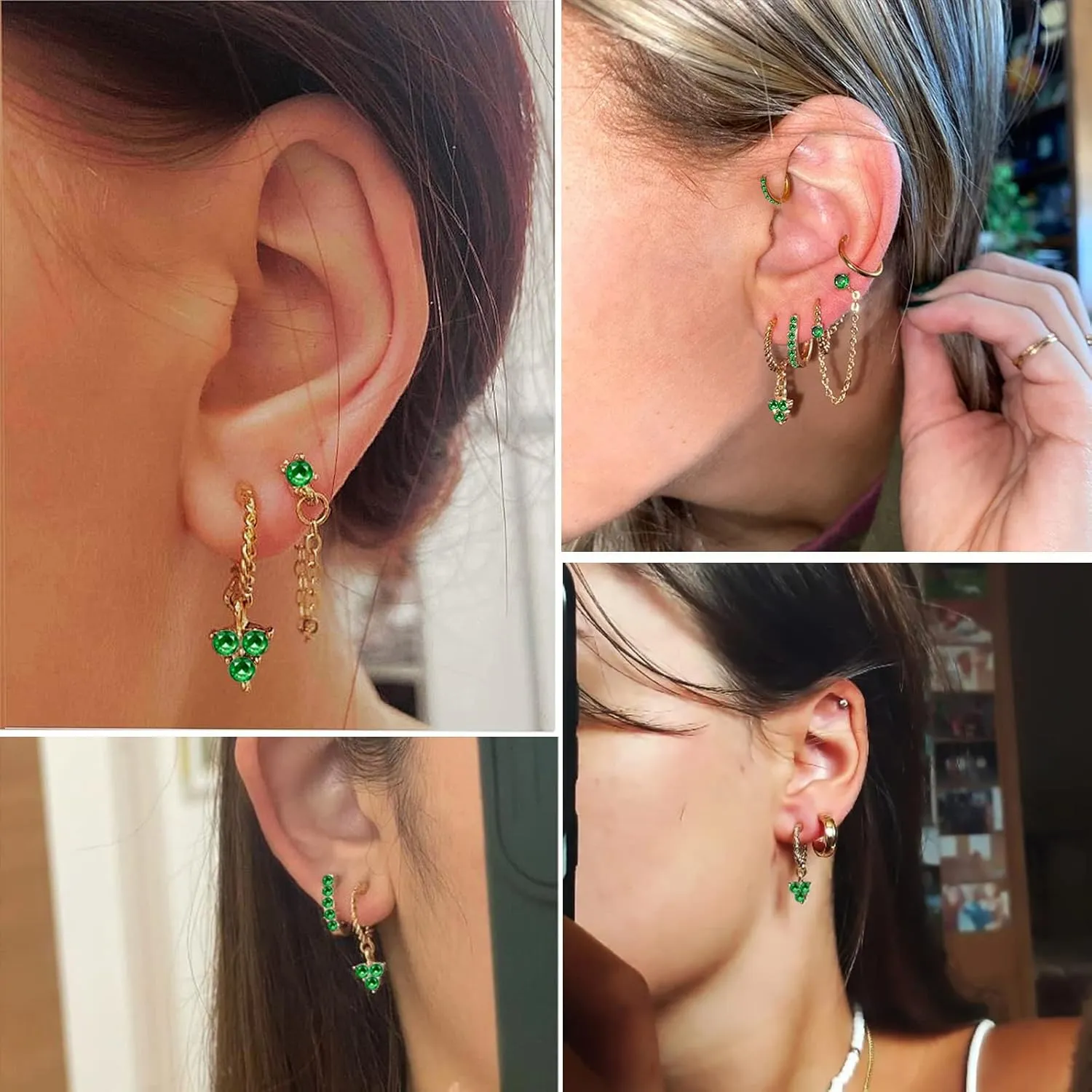 5 Pairs Gold Silver Huggies Hoop Earrings Set for Women, Small Dangle Chain Hoop Earrings Jewelry