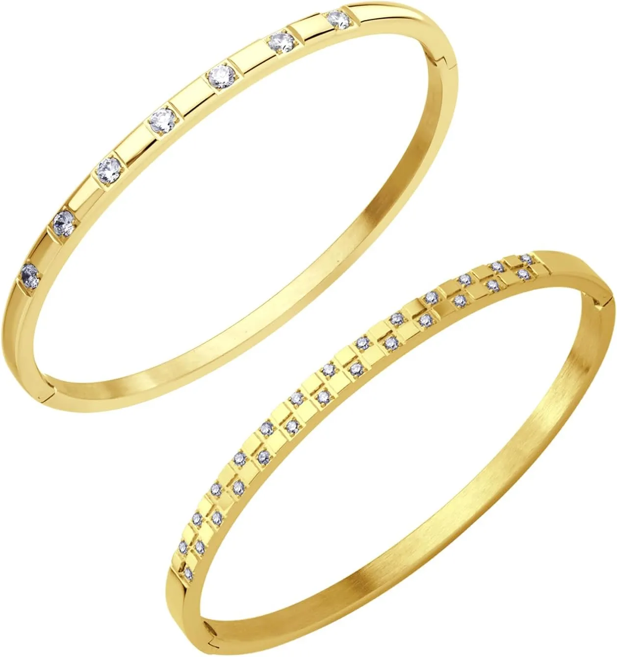 555Jewelry Delicate Stainless Steel Cubic Zirconia Cuff Hinged Bangle Bracelets for Women, and Luxury Stainless Steel Dainty Cuff Bangle Bracelets for Women, Gold