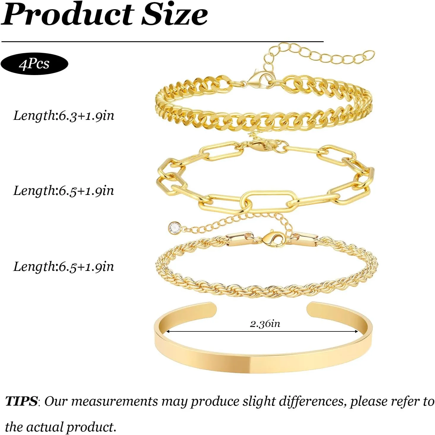 5pcs Chunky Gold Bracelets Stack Chunky Gold Cuff Bangles for Women Non Tarnish Dainty Silver Chain Bracelet Layered Snake Chain Cuban Link Bracelets Pack for Women Trendy 2025