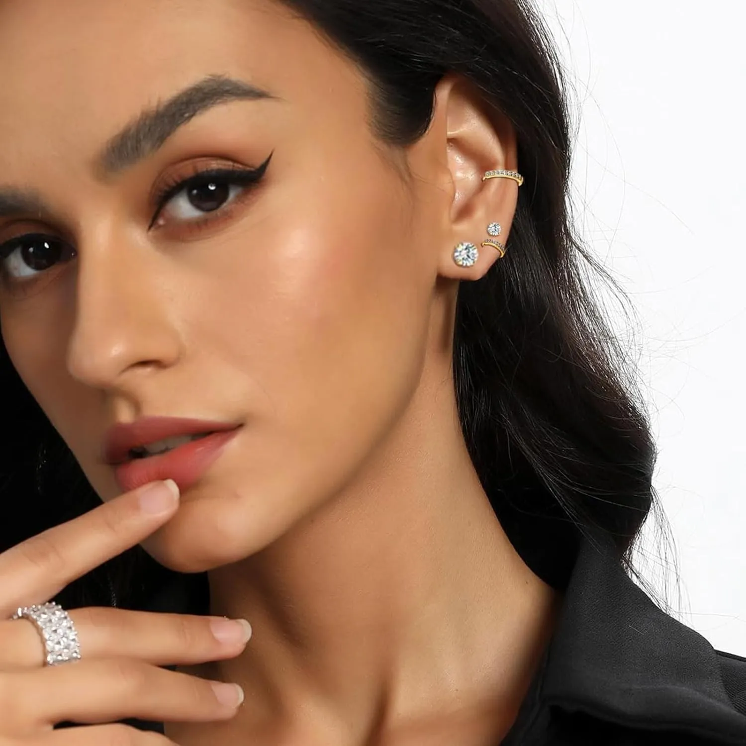 6 Pairs Multipack Earrings Sets For Women Men, 8/10/12mm CZ Small Huggie 14K Gold Plated Hoop Earrings, Tiny 3/4/5mm Round Crystal Studs 18K Black Gold Plated Multiple Ear Piercing Jewelry For Cartilage Hypoallergenic
