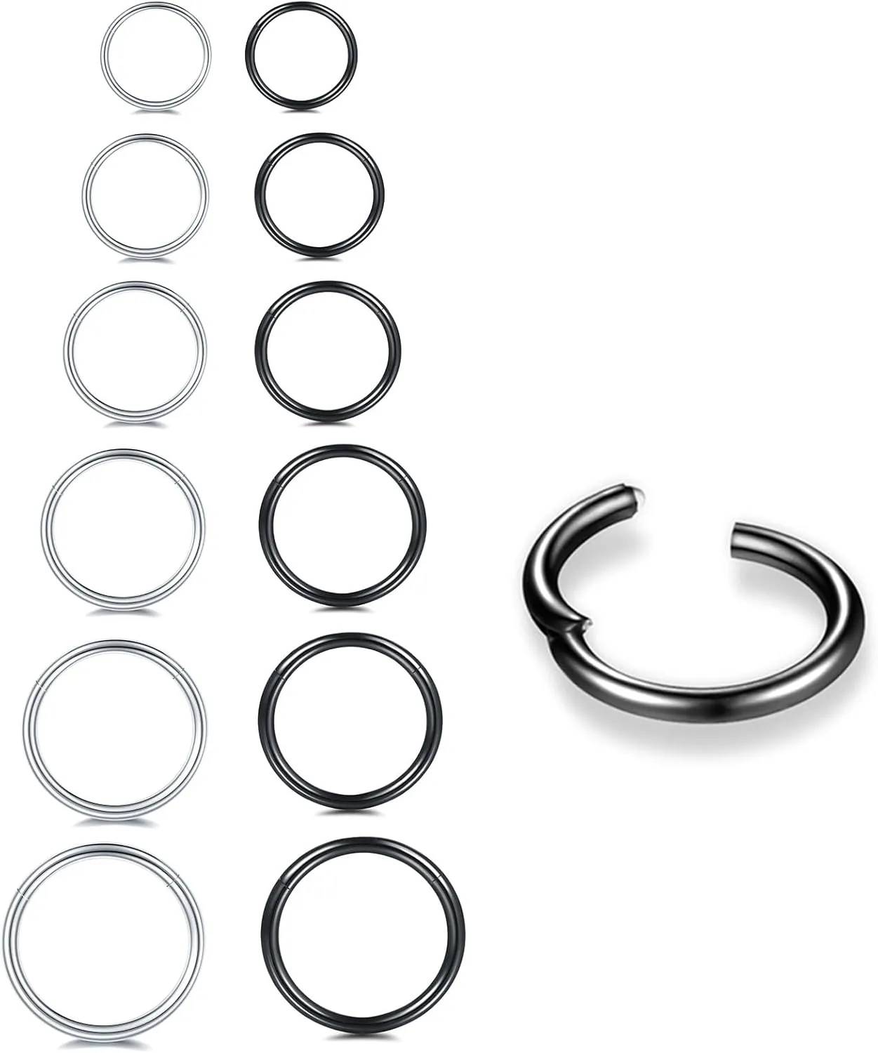 6/12Pcs 16G 18G 20G Nose Rings Hoops 316L Surgical Steel Nose Septum Lip Rings Tragus Cartilage Daith Rook Piercing Jewelry for Women 6mm 7mm 8mm 9mm 10mm 12mm