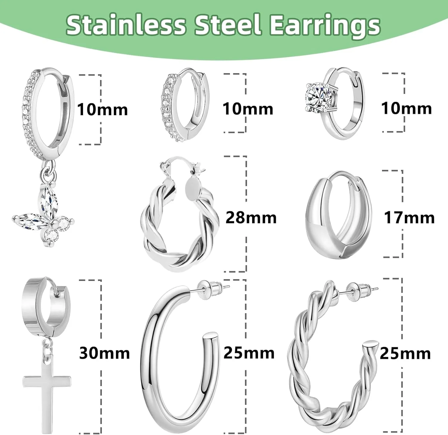 8 Pairs 14K Gold Plated Hoop Earrings Set for Women Men Butterfly Cross Drop Dangle Rope Twisted Huggie Hoops High Polish Finish Thick Open Hoops Multiple Style Lightweight Dainty Trendy Jewelry