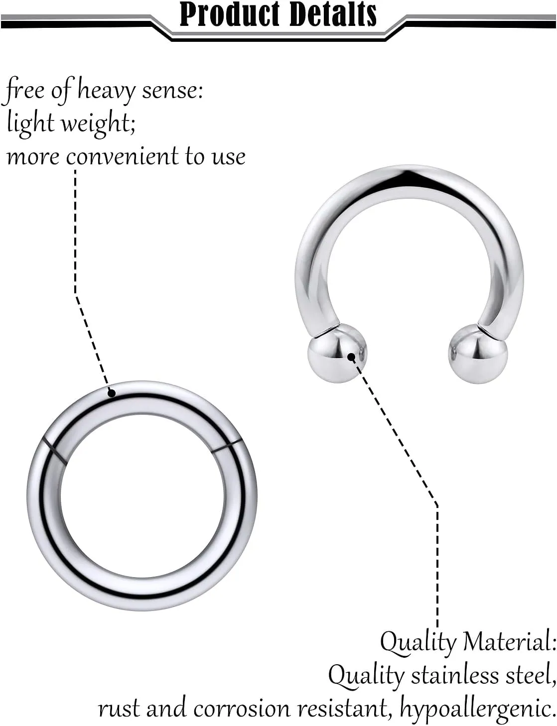 8G 6G 4G 2G Septum Ring Ear Gauges Earrings PA Ring Hypoallergenic 316L Surgical Steel Septum Nose Rings Hoops CBR Body Piercing Jewelry for Women Men Inner Diamond 12mm 14mm 16mm