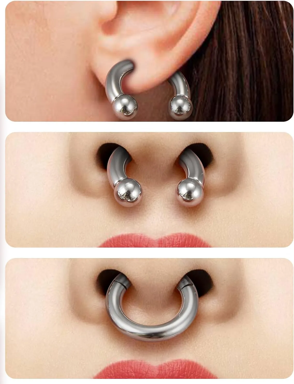 8G 6G 4G 2G Septum Ring Ear Gauges Earrings PA Ring Hypoallergenic 316L Surgical Steel Septum Nose Rings Hoops CBR Body Piercing Jewelry for Women Men Inner Diamond 12mm 14mm 16mm
