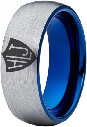8mm Width CTR Ring Spanish HLJ Ring - Black Pipe or Silver Tone Brushed Dome and Blue Inside Free Customized Service