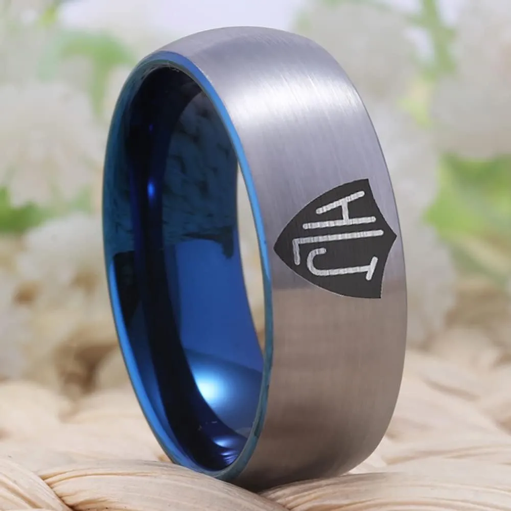 8mm Width CTR Ring Spanish HLJ Ring - Black Pipe or Silver Tone Brushed Dome and Blue Inside Free Customized Service