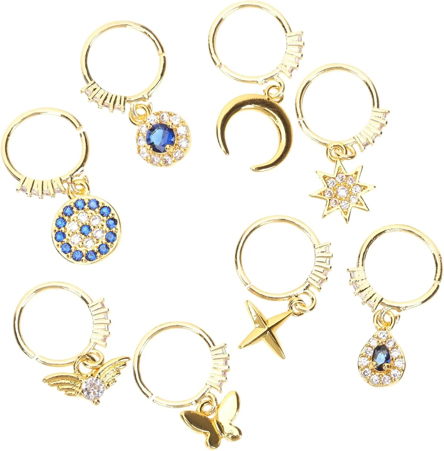 8pcs Nose Stud Set Faux Septum Nose Rings Gold Threadless for Women Men Non Piercing