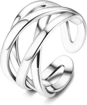 925 Sterling Silver Celtic Knot Rings Open Knuckle Rings for Women Adjustable Thumb Finger Rings Minimalist Cross Line Band Rings