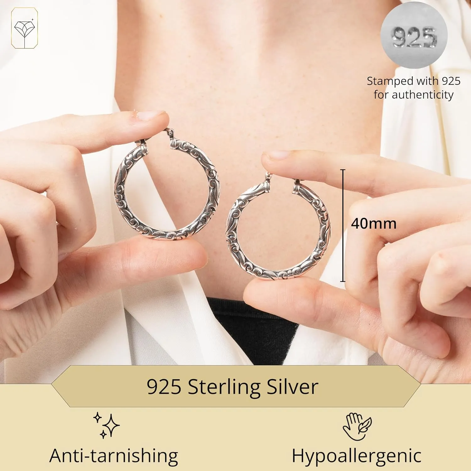 925 Sterling Silver Chunky Hoop Earrings for Women | Lightweight Hypoallergenic Hoop Earrings for Women with Click Tops | Anti Tarnish Silver Earrings Hoops in Various Styles by MAX   STONE