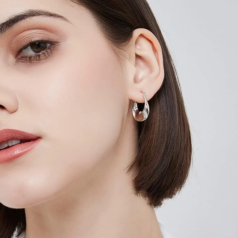 925 Sterling Silver Earrings Silver Hoop Earrings for Women Small Huggie Hoops, Lightweight Chunky Hoops, Hypoallergenic Nickel-Free Elegant Everyday Jewelry, Dainty Silver Earrings for Gifts