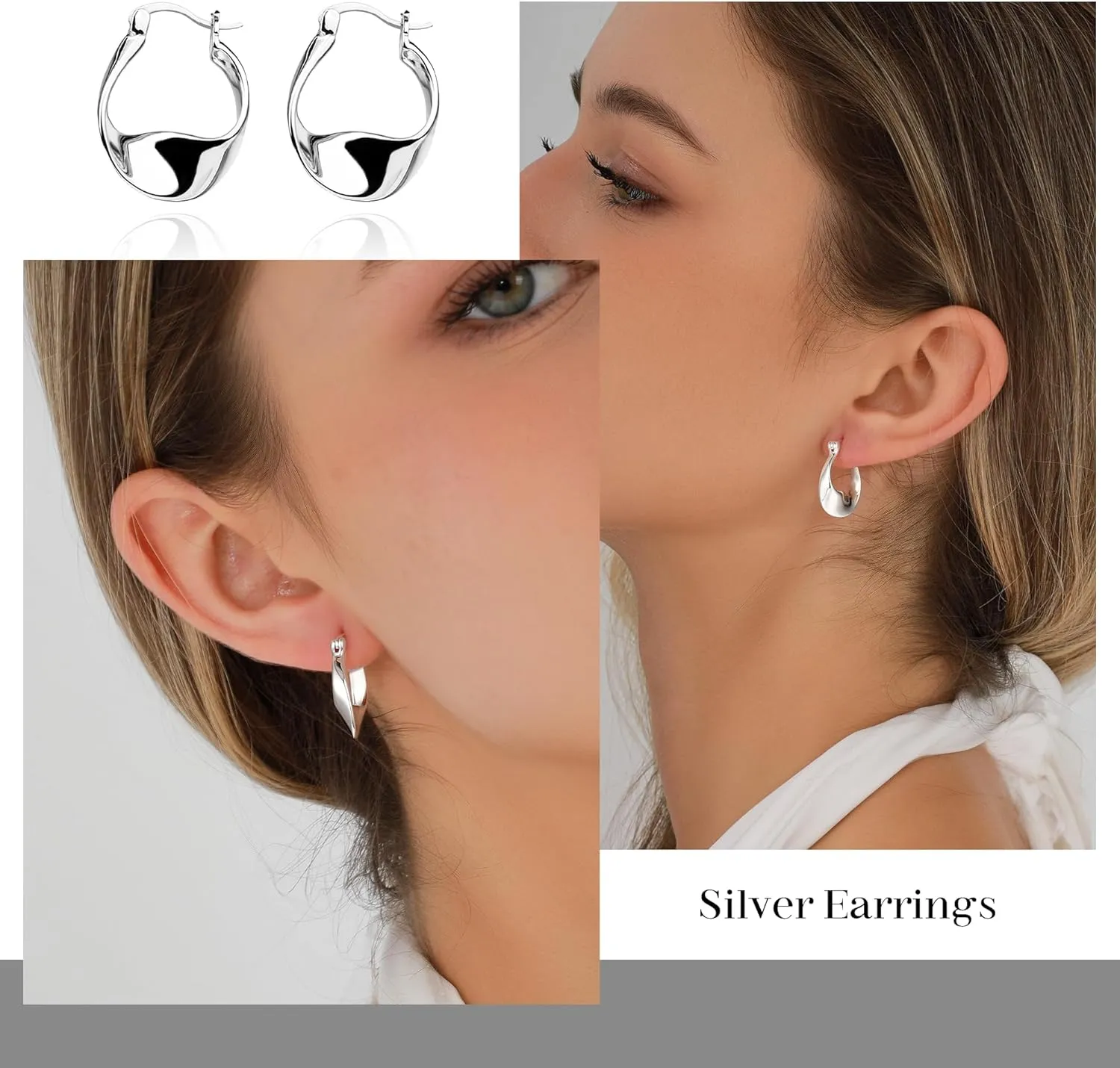 925 Sterling Silver Earrings Silver Hoop Earrings for Women Small Huggie Hoops, Lightweight Chunky Hoops, Hypoallergenic Nickel-Free Elegant Everyday Jewelry, Dainty Silver Earrings for Gifts