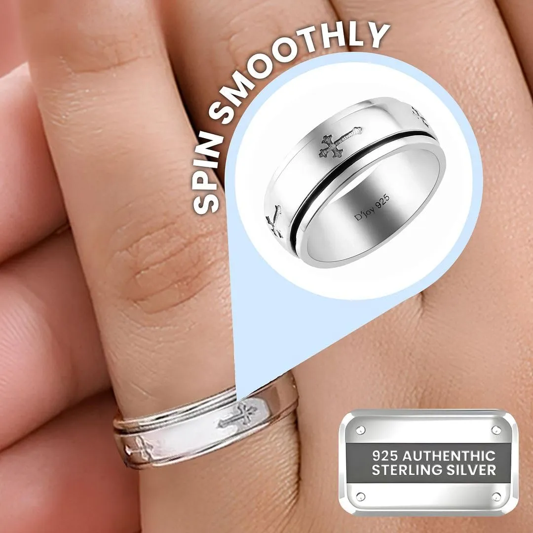 925 Sterling Silver Fidget Ring Spinner Moon Star Anxiety Ring for Women Men Platinum Plated Jewelry Stress Anxiety Relief Items Promise Engagement Wedding Band Birthday Gifts for Women