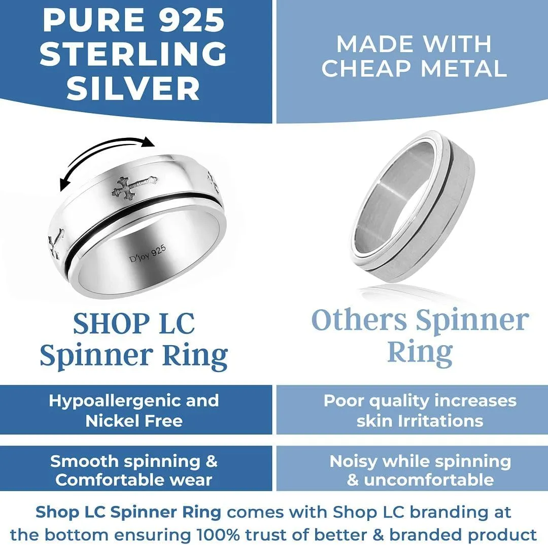925 Sterling Silver Fidget Ring Spinner Moon Star Anxiety Ring for Women Men Platinum Plated Jewelry Stress Anxiety Relief Items Promise Engagement Wedding Band Birthday Gifts for Women