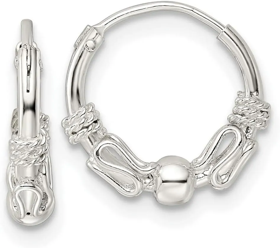 925 Sterling Silver Polished Beaded Circle Endless Hoop Earrings 12.85x13.3mm Wide 3.05mm Thick-Hoop Earring for Women