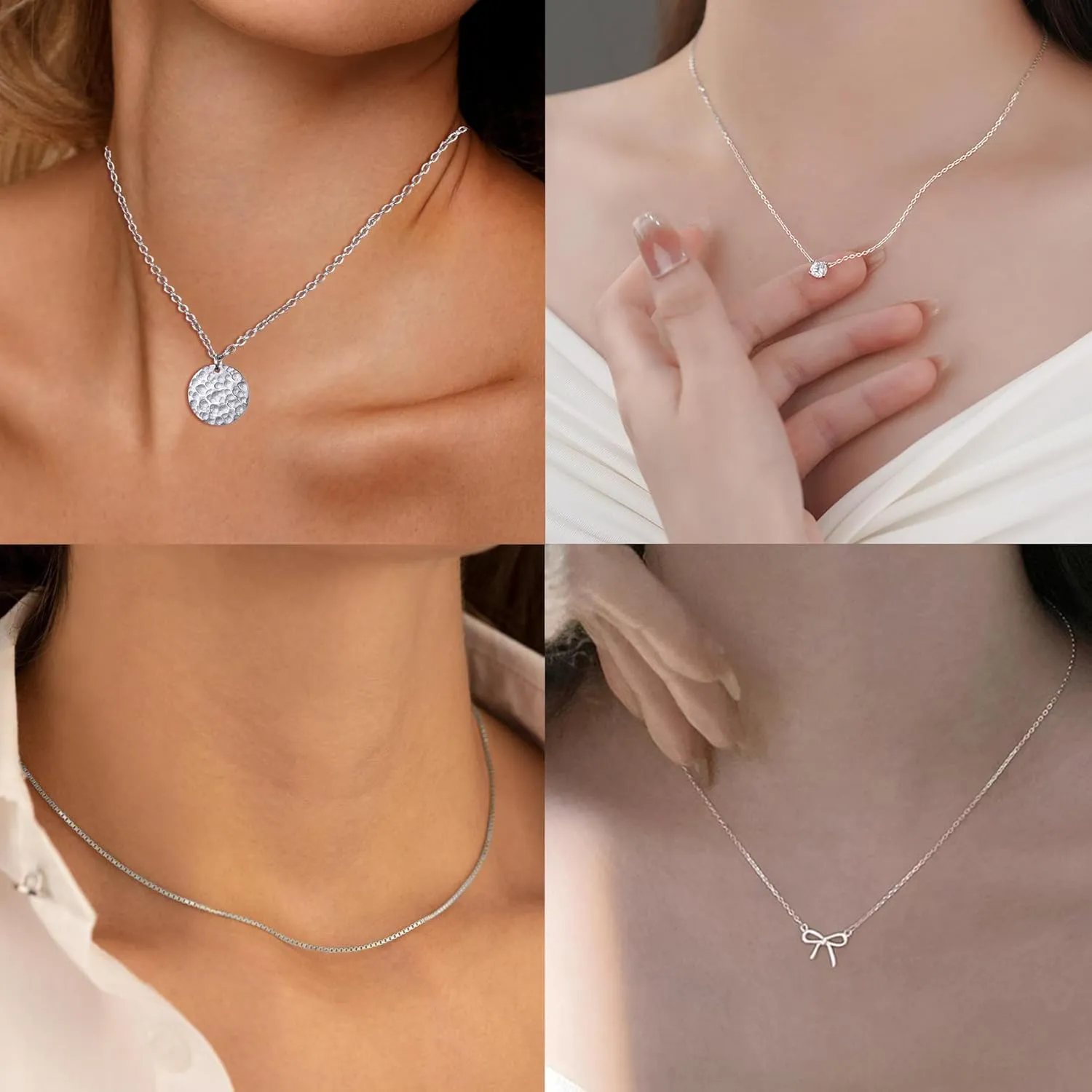 9Pcs 18k Gold Plated Necklaces for Women Love Heart CZ Bow Coin Circle Pendant Necklace Simple Pearl Satellite Beaded Choker Chain Box Chain Necklace Jewelry Set Adjustable Gold Silver Tone