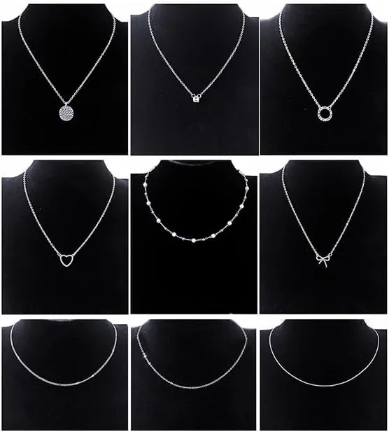 9Pcs 18k Gold Plated Necklaces for Women Love Heart CZ Bow Coin Circle Pendant Necklace Simple Pearl Satellite Beaded Choker Chain Box Chain Necklace Jewelry Set Adjustable Gold Silver Tone
