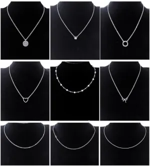 9Pcs 18k Gold Plated Necklaces for Women Love Heart CZ Bow Coin Circle Pendant Necklace Simple Pearl Satellite Beaded Choker Chain Box Chain Necklace Jewelry Set Adjustable Gold Silver Tone