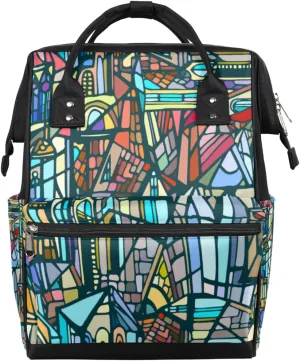 Abstract Gothic City Stained Glass Texture Diaper Bag Tote Large Capacity Waterproof with Adjustable Shoulder Strap and Pram Straps Mommy Bag for Hospital Beach Weekender Travel