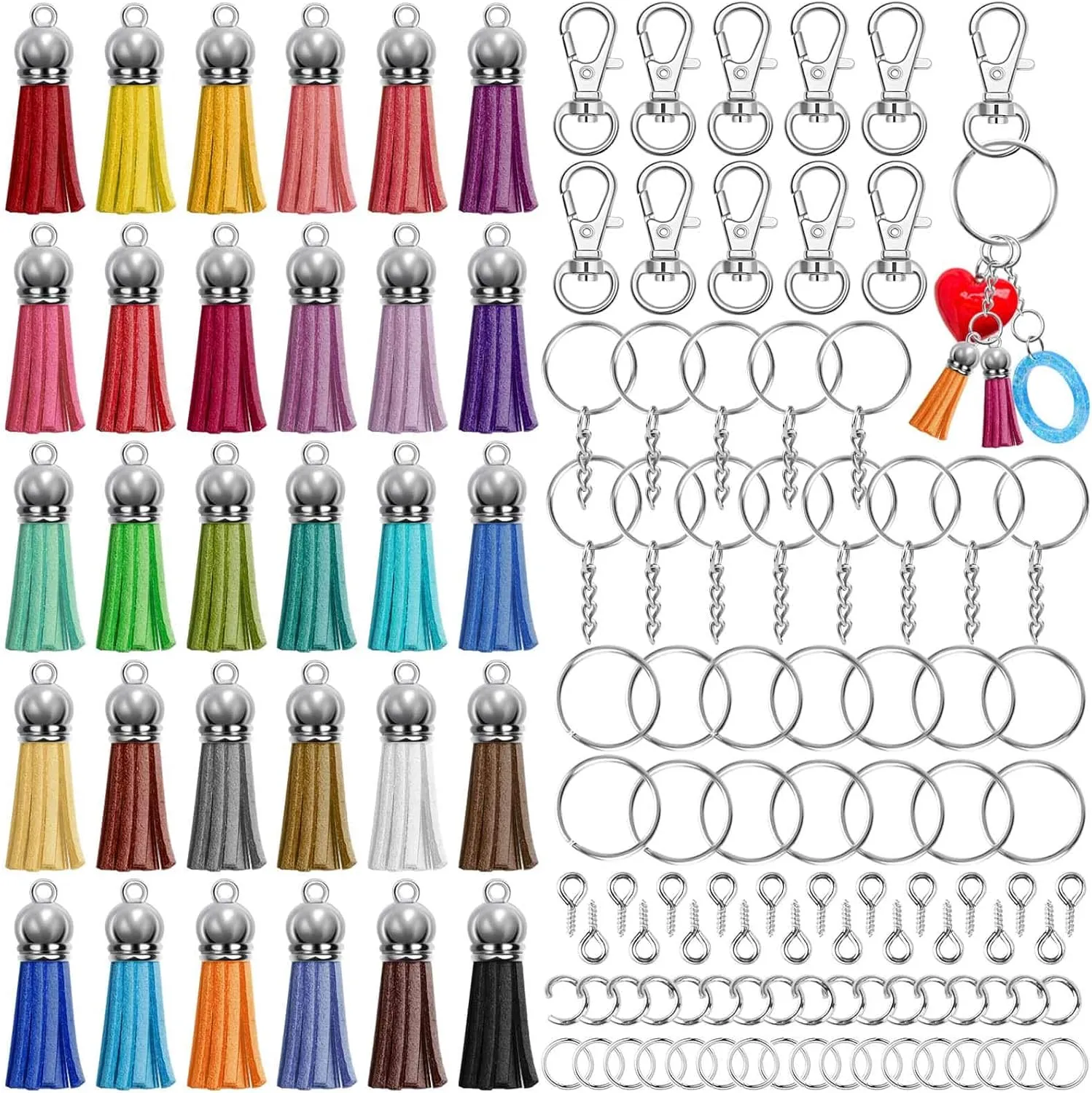Acejoz 270pcs Keychain Tassels & Rings Kit with Extender Chain, Jump Rings & Eye Pins for Craft