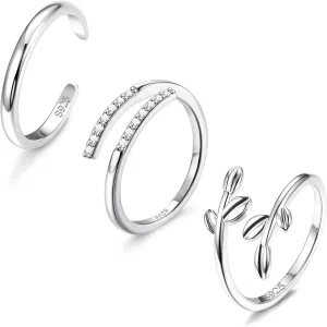 ADRAMATA 3Pcs 925 Sterling Silver Toe Rings for Women Moonstone Mood Rings Set Color Change Adjustable African Toe Rings Finger Nail Rings Summer Beach Barefoot Jewelry
