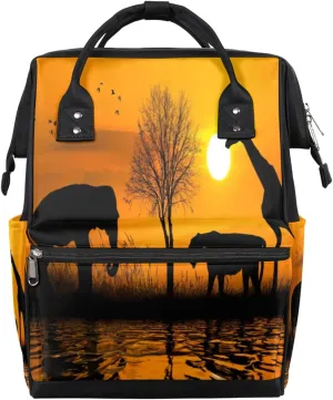 African Safari Animals Silhouette Diaper Bag Tote Large Capacity Waterproof with Adjustable Shoulder Strap and Pram Straps Mommy Bag for Hospital Beach Weekender Travel