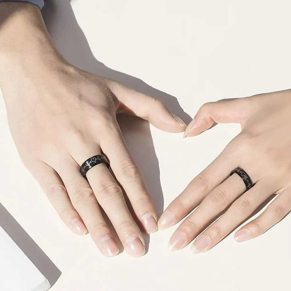 AJZYX Heartbeat Rings for Couples Hand in Hand Promise Rings Wedding Bands for Him and Her Stainless Steel Comfort Fit