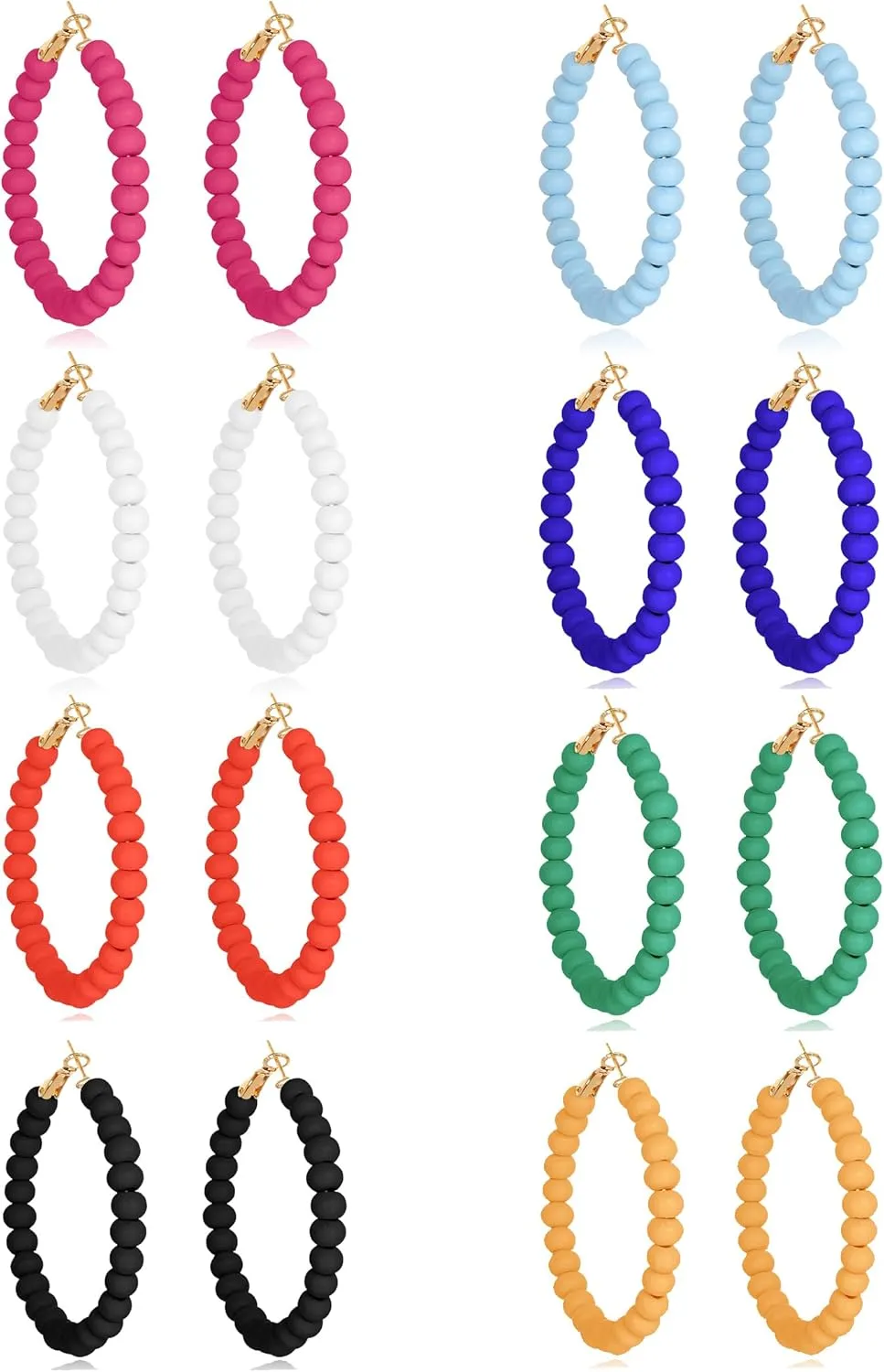 Akeoqi 8 Pairs Beaded Hoop Earrings Multicolor Shiny Glitter Sequins Hoops Boho Wrapped Gold Circle Rhinestone Statement Drop Dangle Earring Jewelry Set For Women 20G