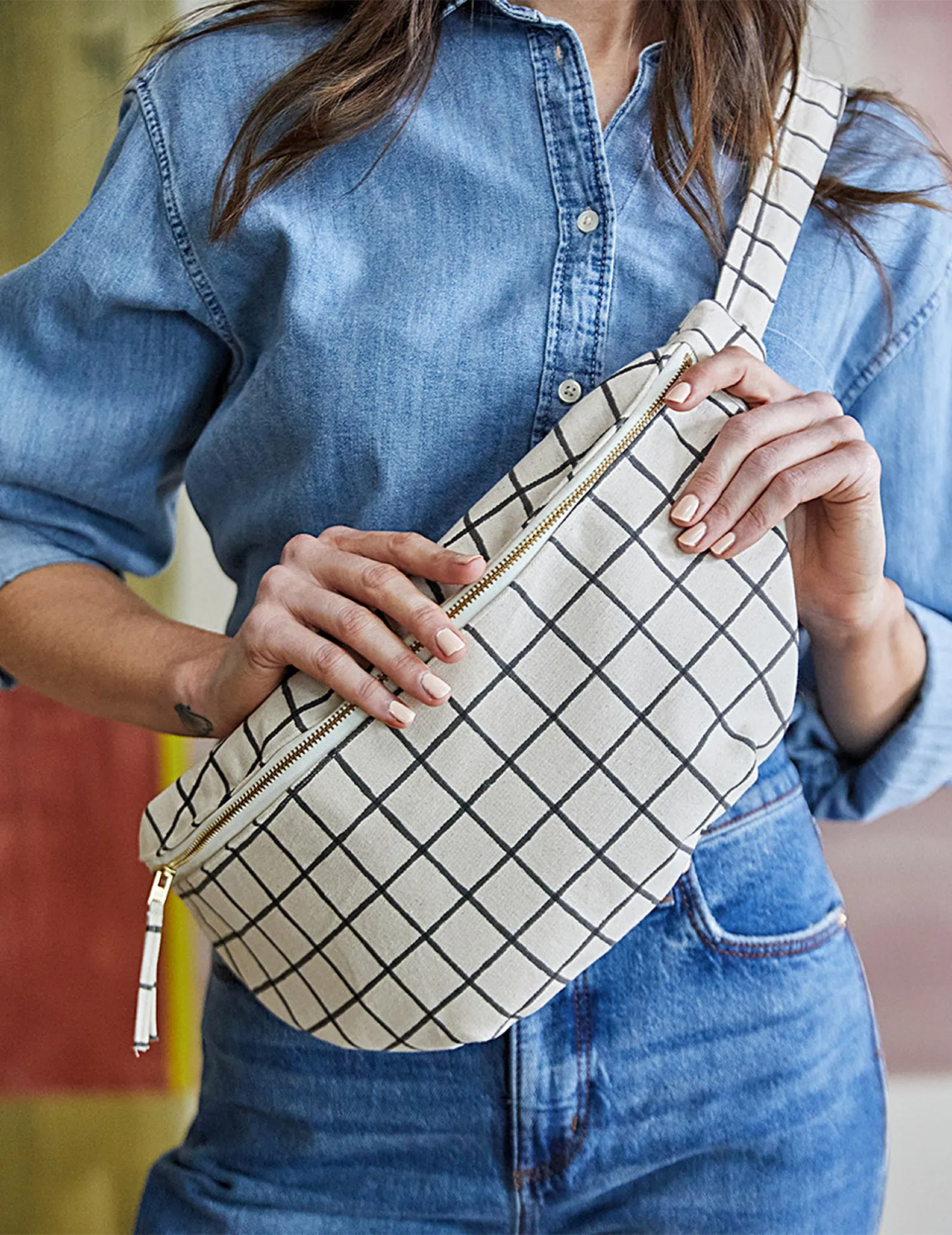 Anchal Checkered Block Print Crossbody Bag