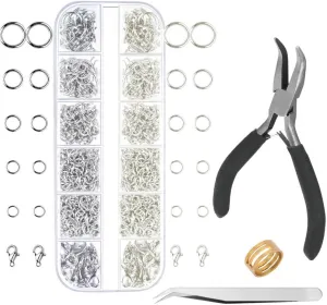 Anezus Jump Rings for Jewelry Making Supplies with Jump Ring Pliers (1200Pcs Dull Silver and Bright Silver)