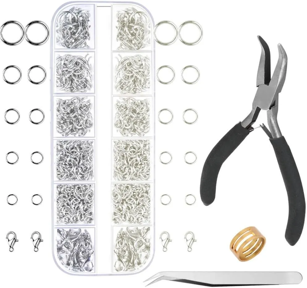 Anezus Jump Rings for Jewelry Making Supplies with Jump Ring Pliers (1200Pcs Dull Silver and Bright Silver)