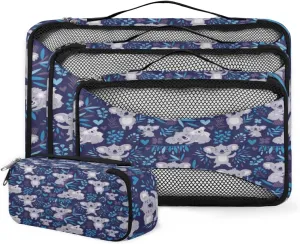 Animal Koalas 4 Piece Packing Travel Organizer Cubes Set Mesh Fabric Ventilate Design Lightweight Travel Accessories 4 Sizes (Extra Large, Large, Medium, Small)